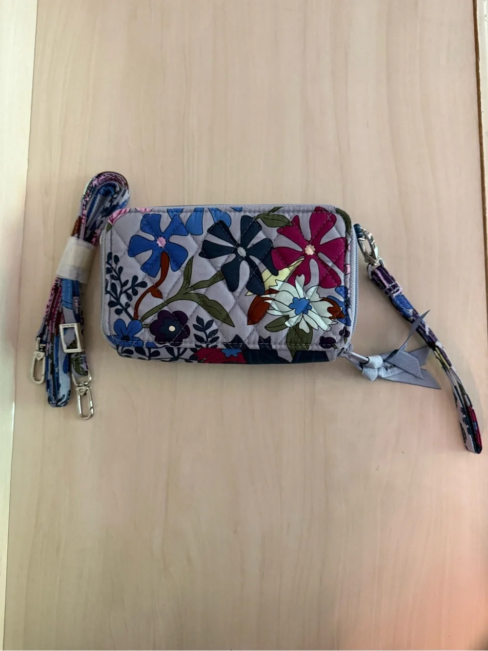 Vera Bradley Lavender Multi Floral Quilted Crossbody Wallet - Picture 2 of 7